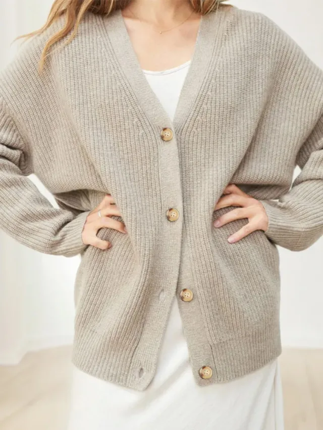 Popular Solid Color Cardigan Sweater Coat For Women Taupe 4Xl - Shop at LoveMi