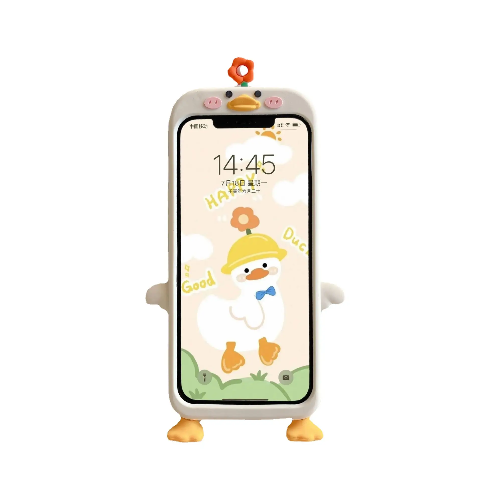 Creative Stereo Cute Flower Duck Phone Case Cartoon Soft Shell