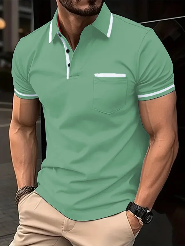 Summer Polo Shirt Button Pocket Men's Sports Polo Shirt Green - Shop at LoveMi