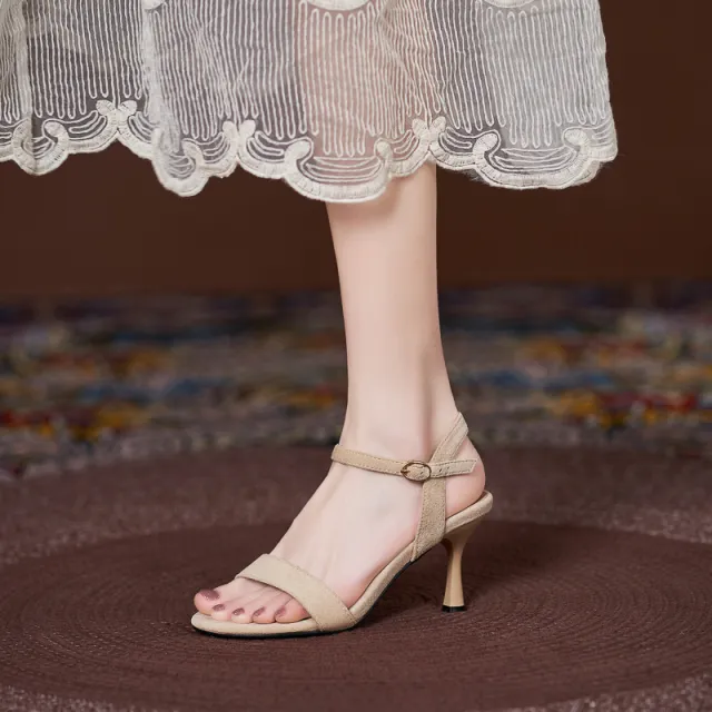 Women's Comfortable Small Size Sandals With Simple High Heel Strap Apricot - Shop at LoveMi