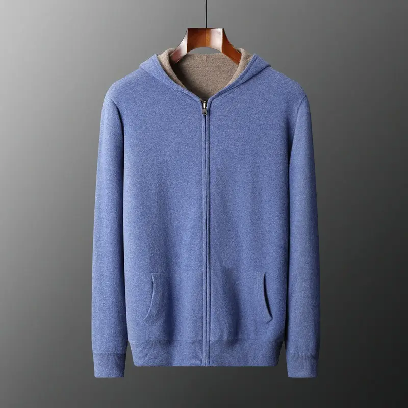 Men's Cashmere Zipper Cardigan Hooded Double-sided Sweater