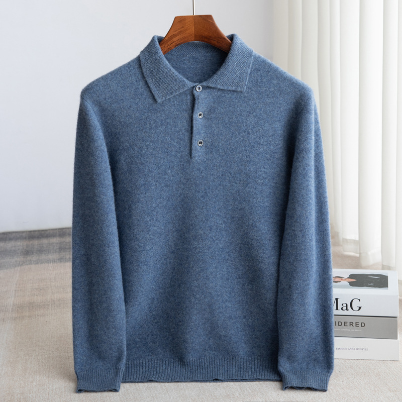 Men's Polo-Neck Wool Sweater Loose-Fit Pullover