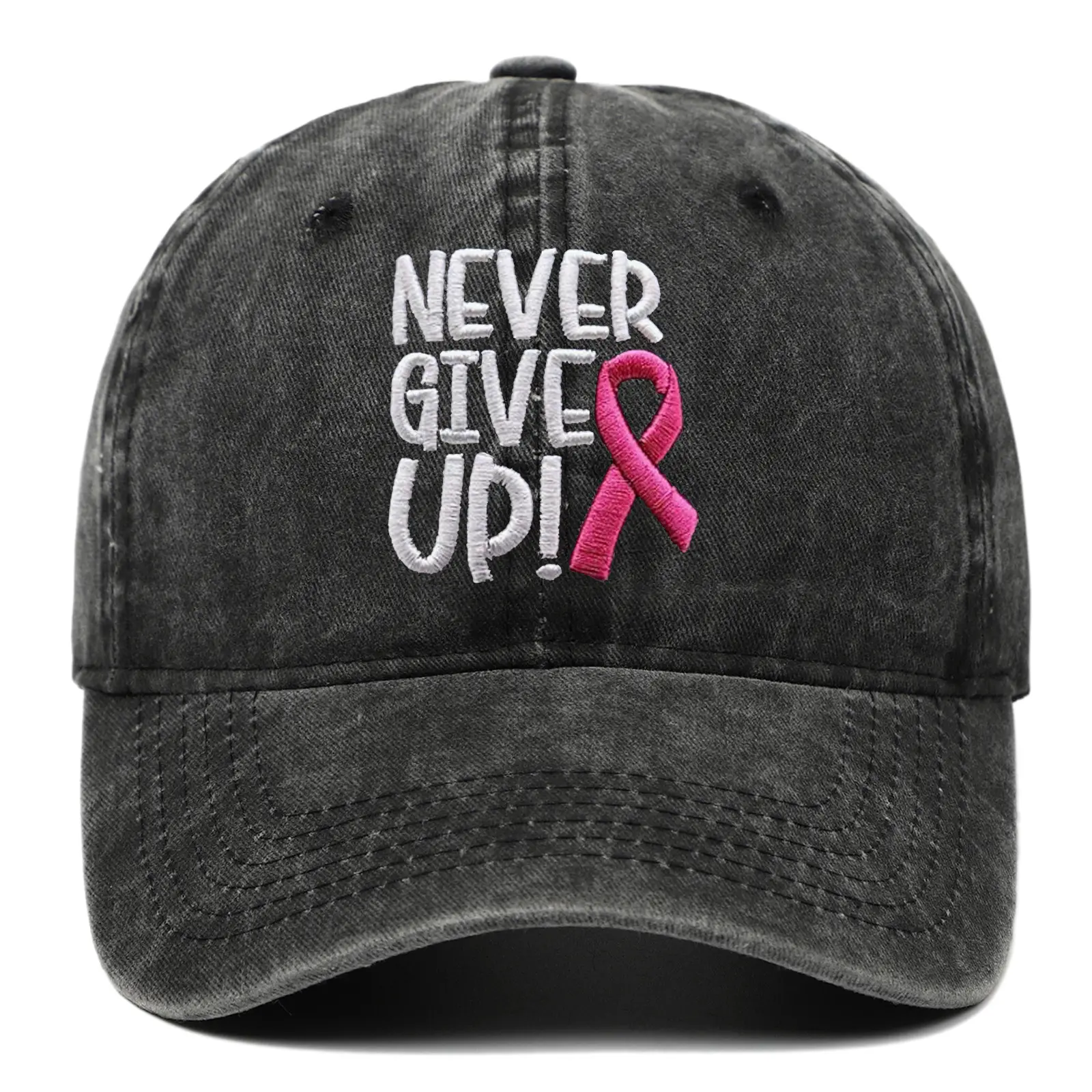 Breast Ribbon Embroidered Peaked Cap Baseball