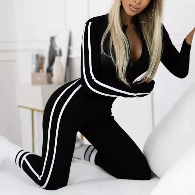 Autumn And Winter Women's Slim Striped Half Zipper Jumpsuit Black - Shop at LoveMi