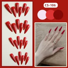 CS-106 Art Pointed Red Fake Nail Tip Wear Armor - Red - View 1