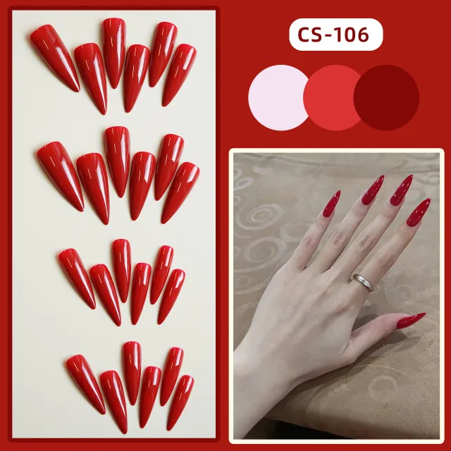 CS 106 Art Pointed Red Fake Nail Tip Wear Armor Red - Shop at LoveMi