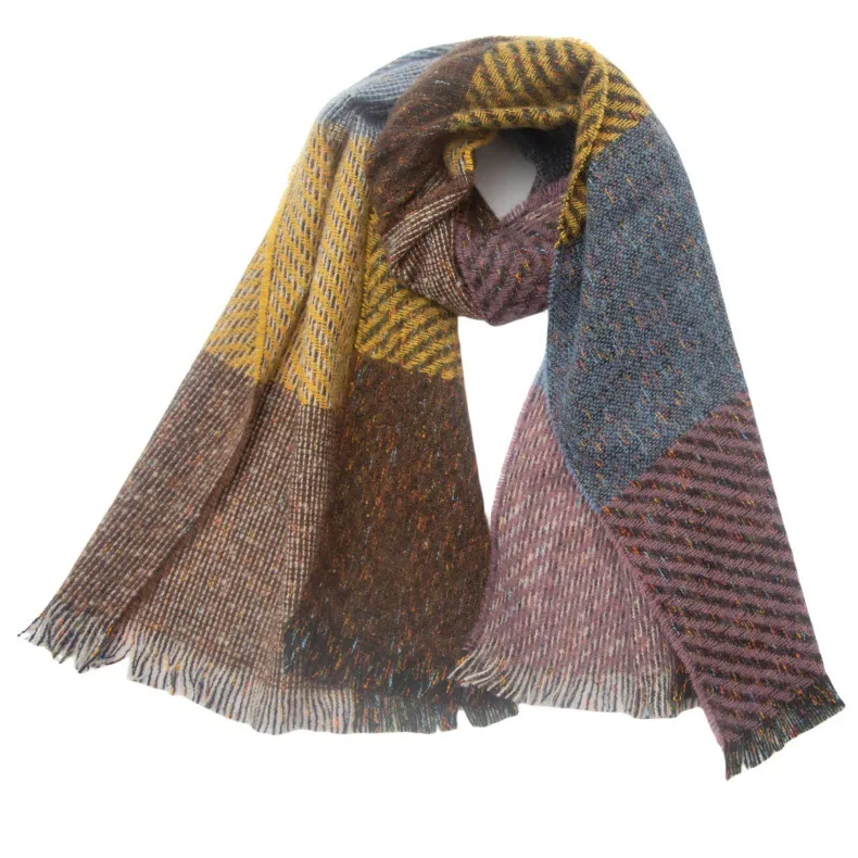 Men's And Women's Large Plaid Scarf Shawl - Blue