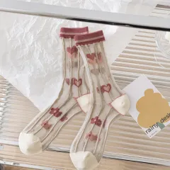 Glass Stockings Women's Middle Tube Summer Socks Tulip Transparent Crystal Silk - Vertical Bar Love - View 1