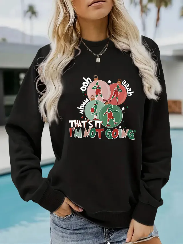 I'm Not GOING Pattern Printed Casual Hoodie Black - Shop at LoveMi