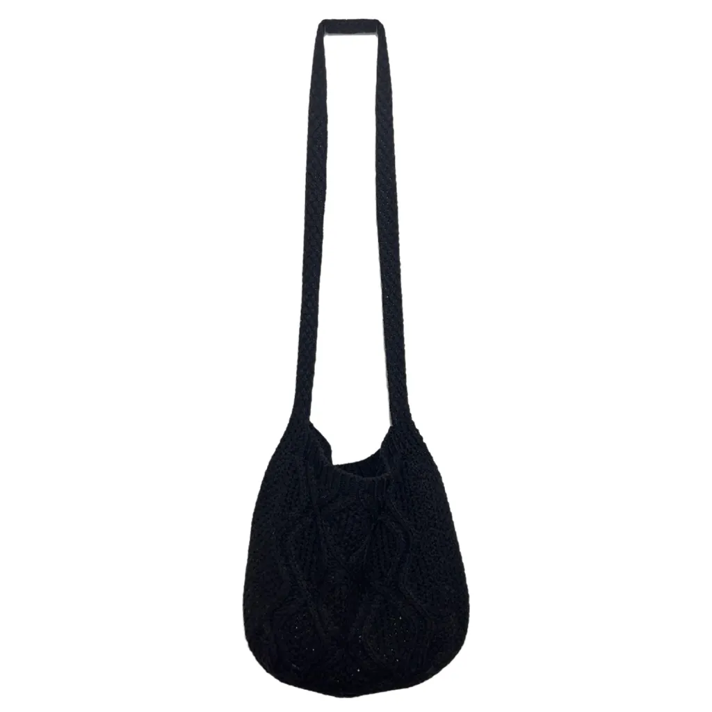 Knitted Tote Twist Vintage Crossbody Bag - Black