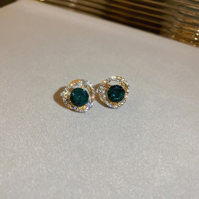 Emerald And Diamond Oval Stud Earrings