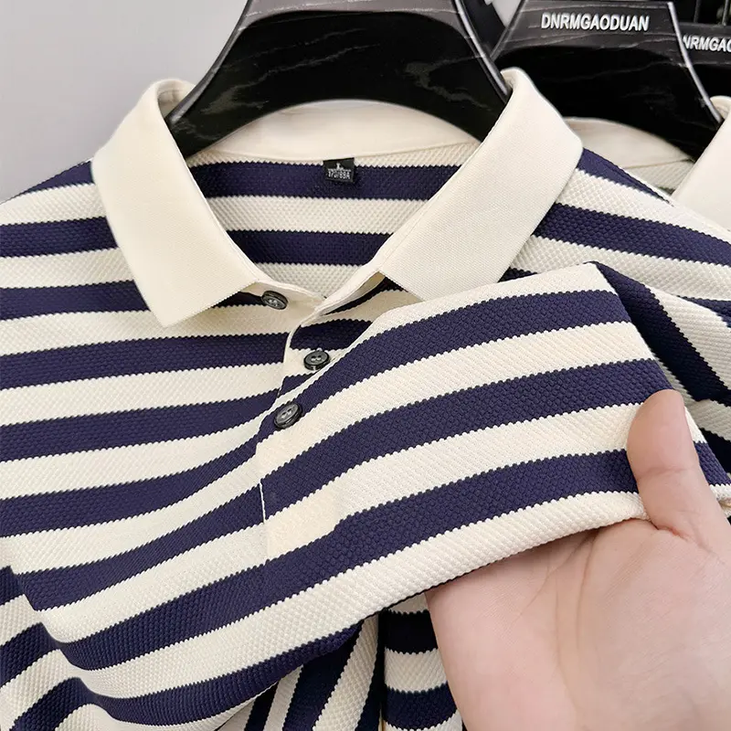 Lapel Jacquard Stripes Breathable Sweat Absorbing Business