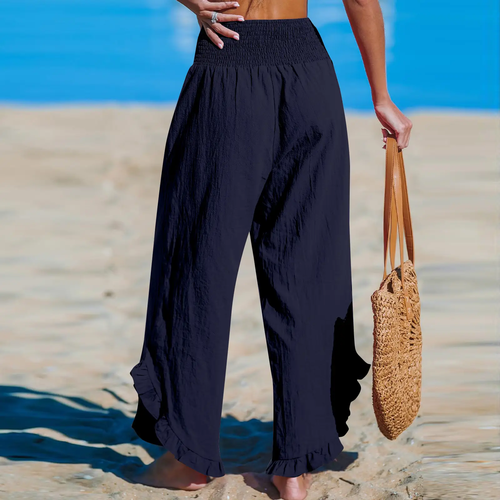 Pleated Asymmetrical Hem Cotton-linen Loose-fit Casual Pants