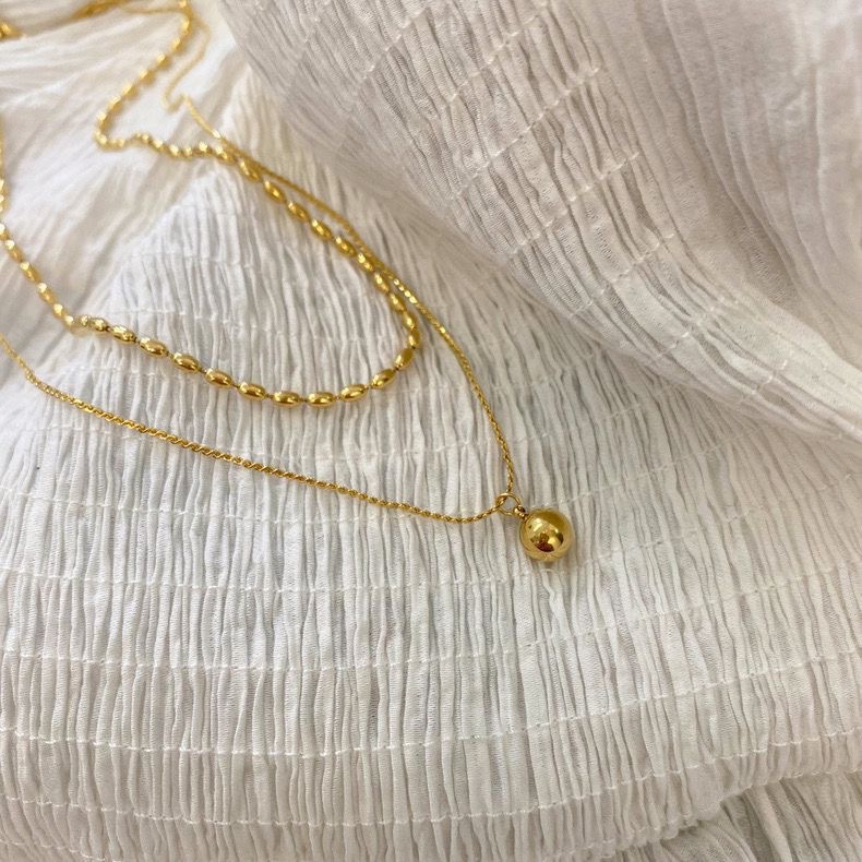 Titanium Steel Ins Trendy Minimalist Style Metal Ball Double-layer Necklace For Women Twin