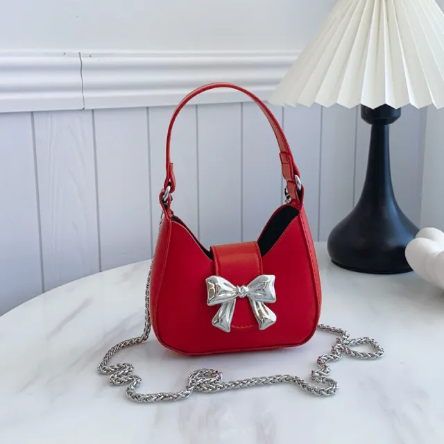 Western Style Niche Messenger Fashion Shoulder Underarm New Moon Bag Red - Shop at LoveMi