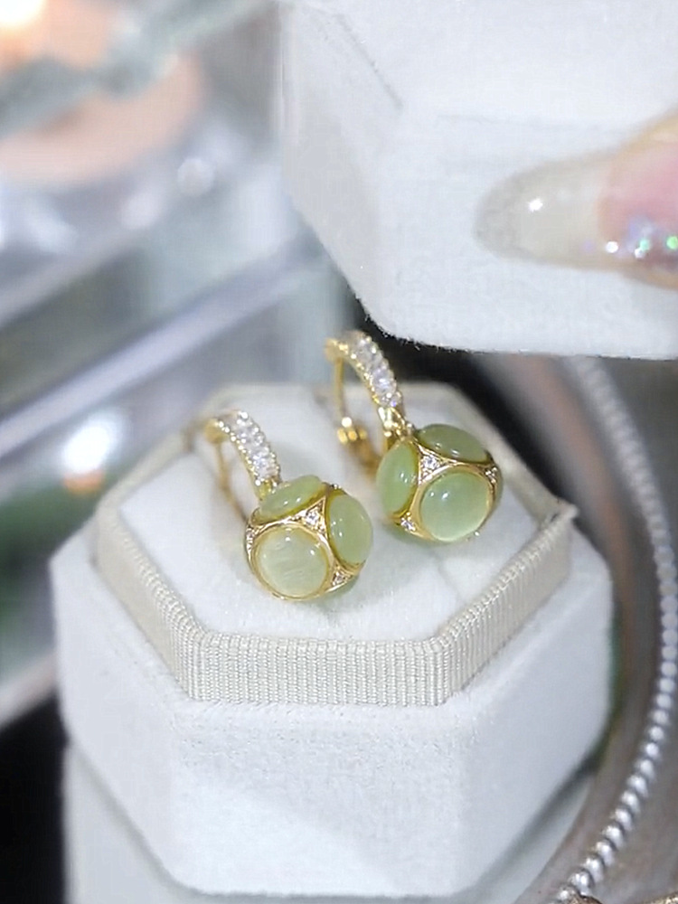 Trendy 18K Gold Plating Opal Ball Earrings Women