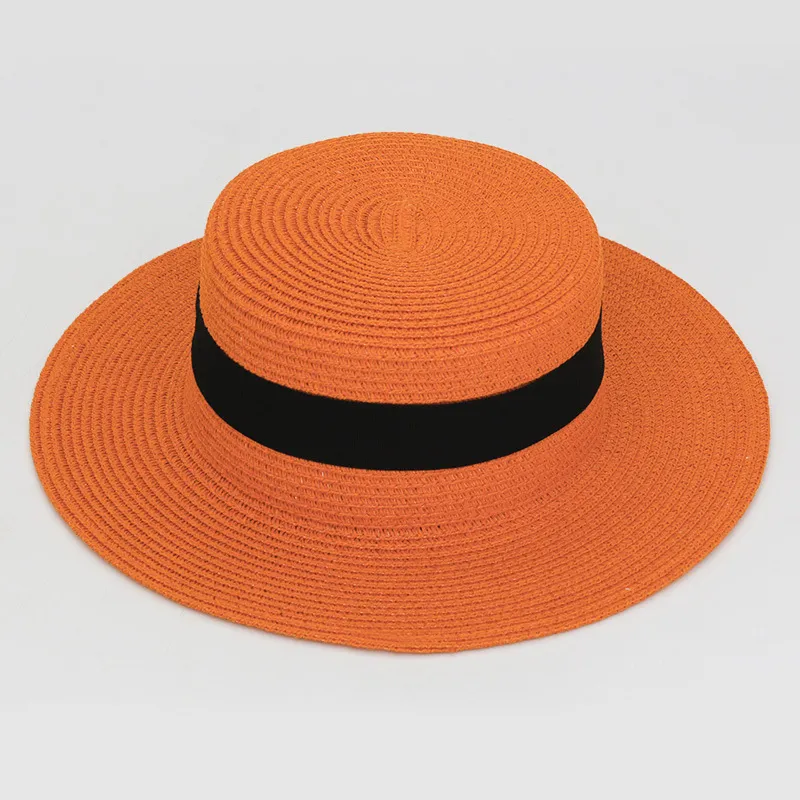 21 Color Square Buckle Dome Panama Lafite Flat Straw Hat - 10 Orange