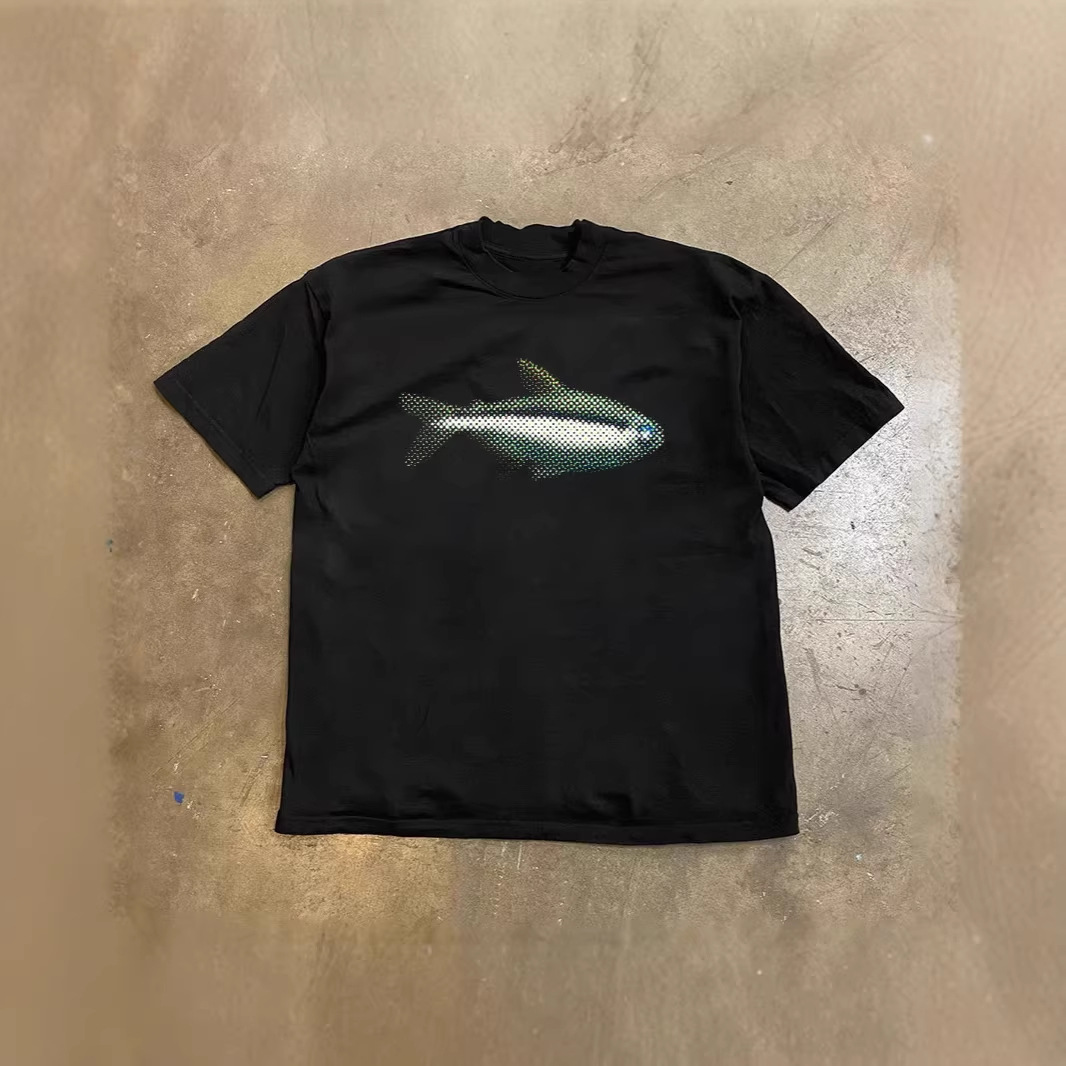 Oversized Short-sleeve T-shirt With A Little Fish Print Unisex And Relaxed Fit