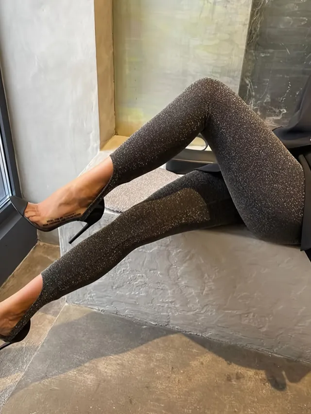 Knitted Bright Silk High Elastic Step on Yoga Leggings Gray - Shop at LoveMi