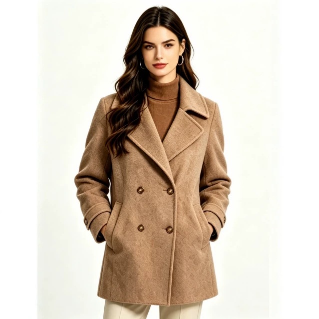 Womens Wool Coat With A Lapel And Buttons