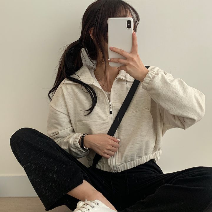 Student Loose Solid Color Zipper Cardigan Sweater Female