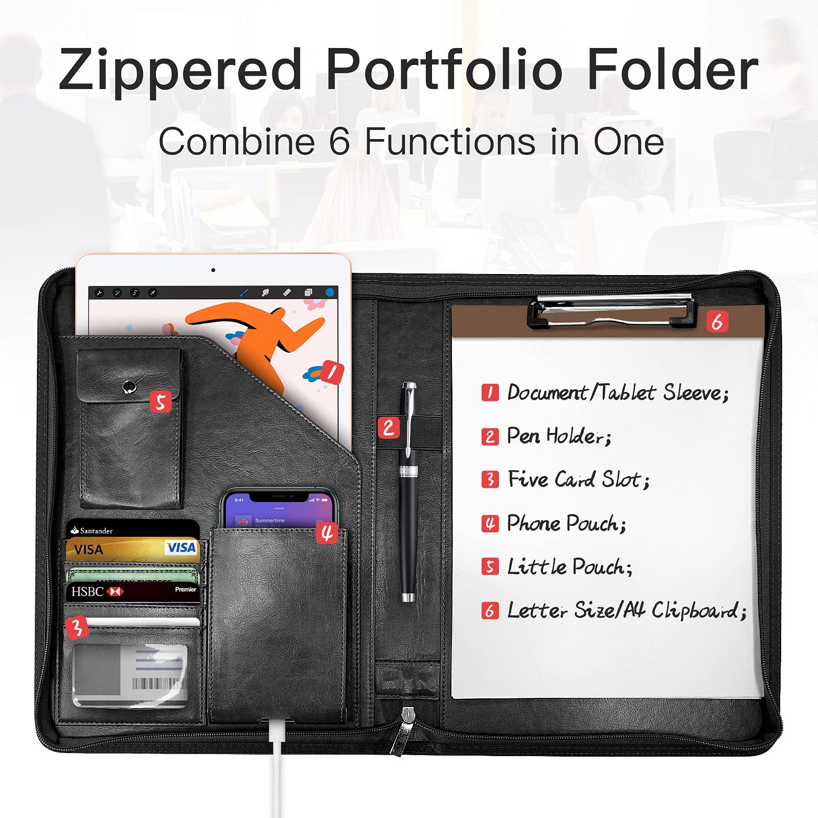 Zipper Buggy Bag Leather Planning Loose-leaf Envelope Storage Bag — foto 4