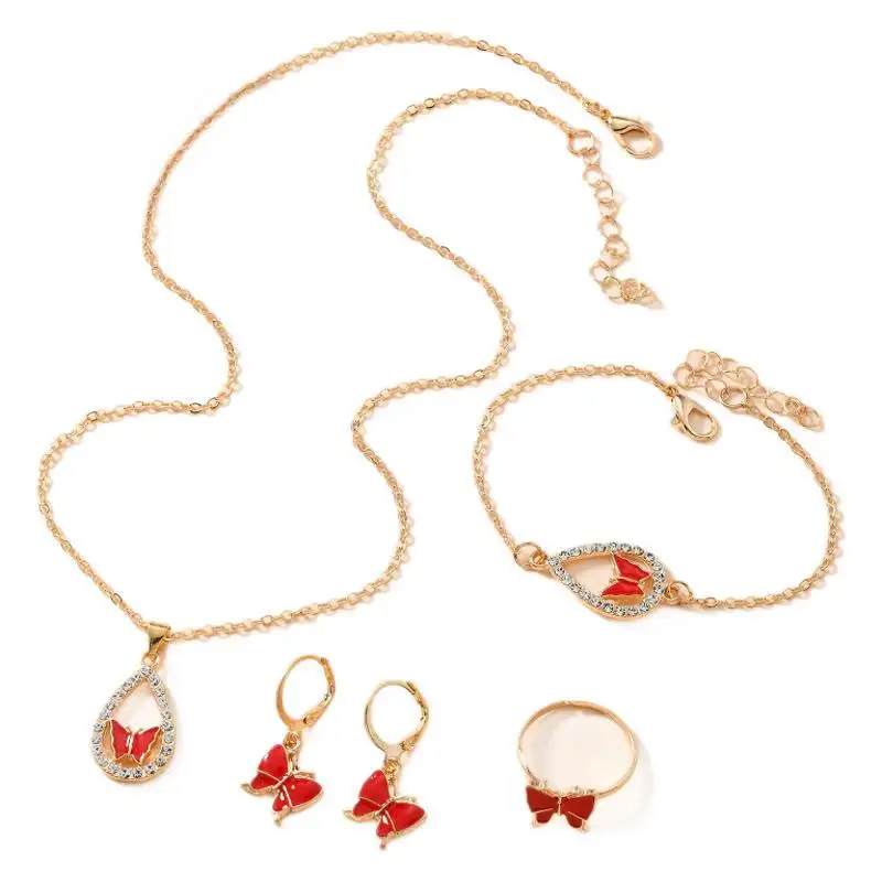 Set Luxury Women Butterfly Necklace Bracelet Earrings