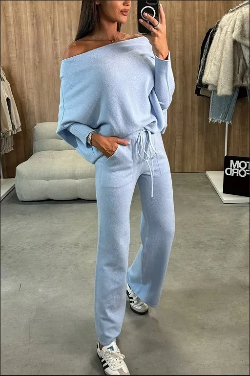 Temperament Commute Women's Solid Color Fashion Casual Two piece Suit Sky Blue - Shop at LoveMi