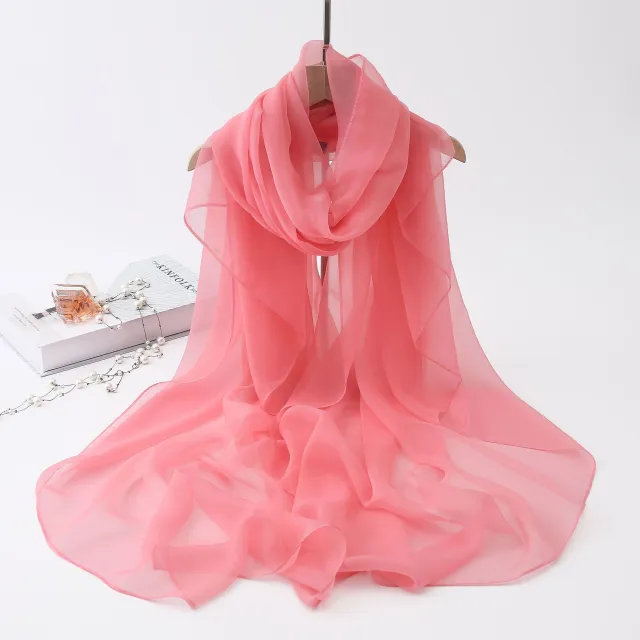 Thin Type Sunscreen Scarf Red Solid Color Sunshade Shawl Pink - Shop at LoveMi
