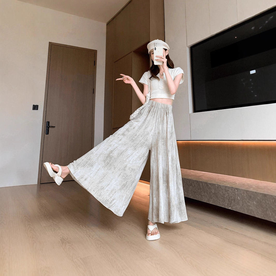 Slimming Draping Tailored Culottes  Women's High Waist Wide Leg Relaxed Fit Trousers