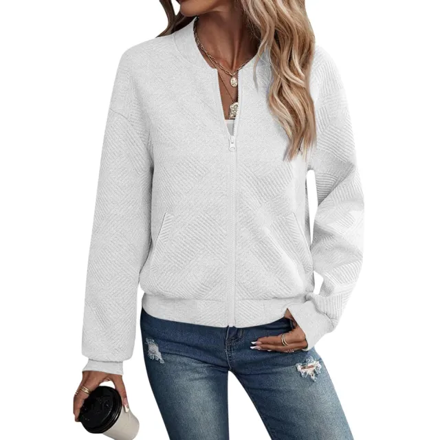 Long Sleeve Zipper Decorations Cardigan Solid Color Coat White - Shop at LoveMi