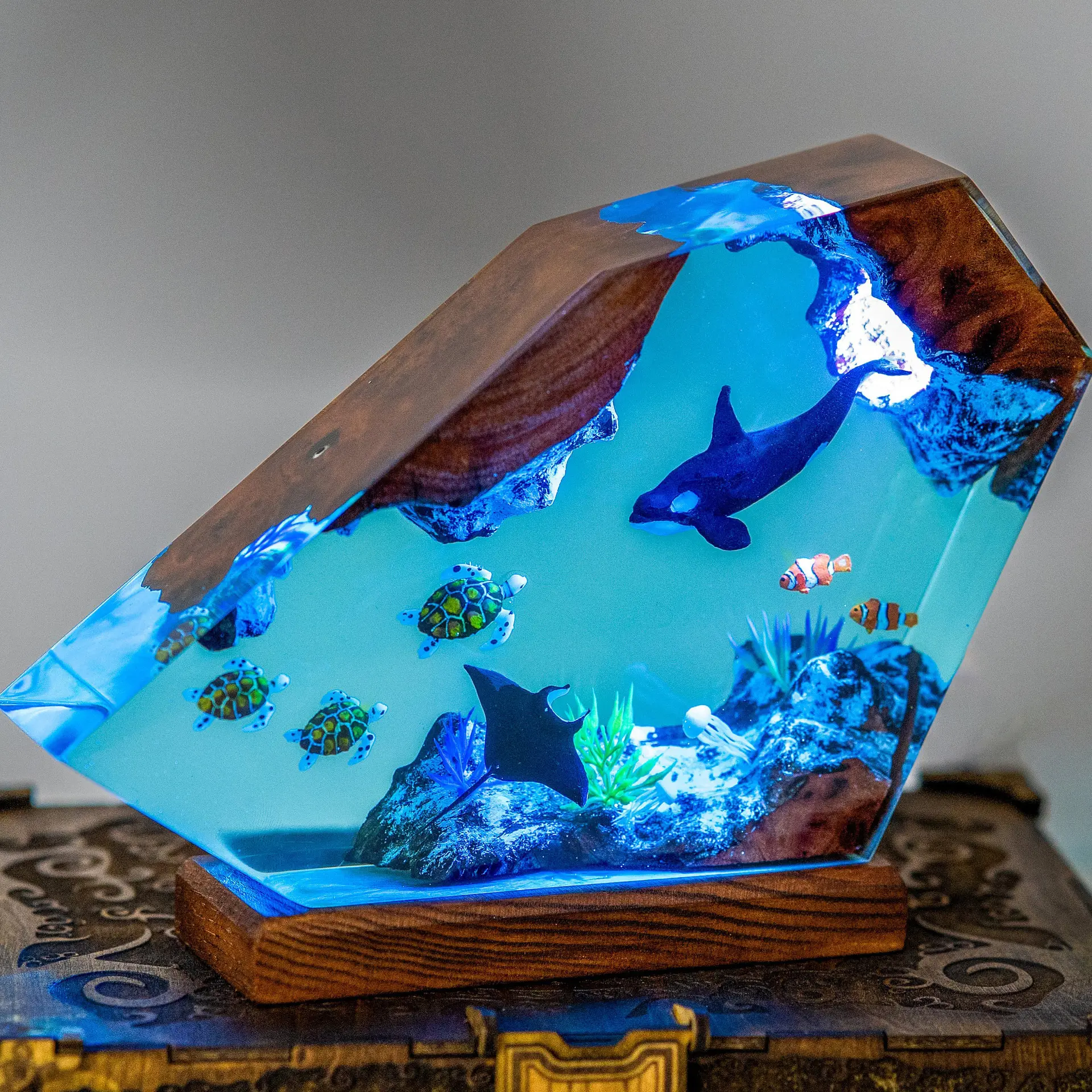 Killer Whale And Turtle Resin Night Light