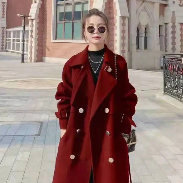 Black Woolen Coat Women's Mid length Red - Shop at LoveMi