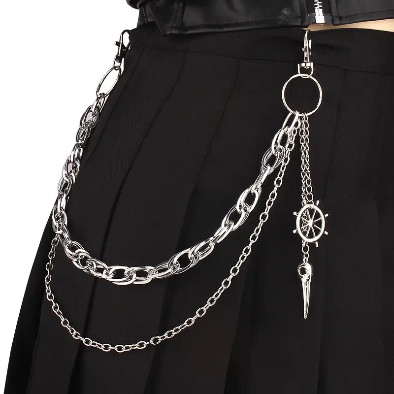 Halloween Gothic Dark Avian Head Pants Chain