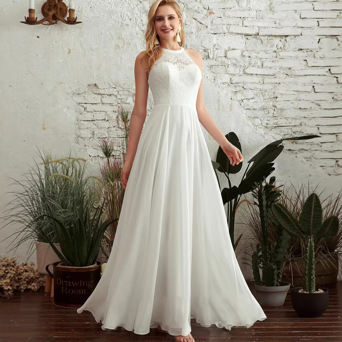 Women's Solid-color Sleeveless Halter Dress