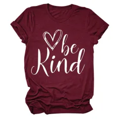 Heart Trendy Short Sleeve Crew Neck T-shirt Top - Wine Red White Font - View 1