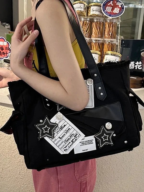 Sweet Cool Y2g Large Capacity Canvas Bag XINGX Commuter Portable Shoulder Tote Bag Black - Shop at LoveMi