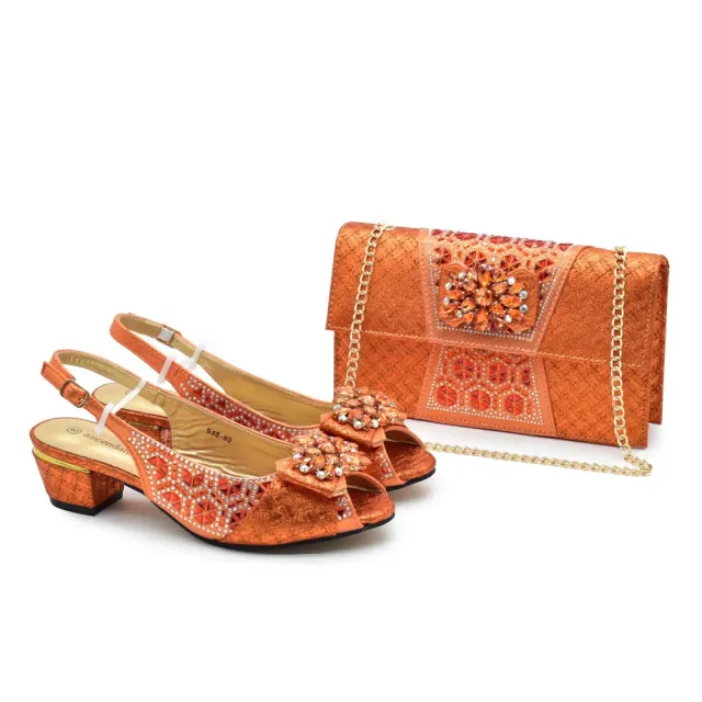 Bag Matching Hotfix Rhinestone Accessories Flower Button High Heel Sandals Fashion Orange - Shop at LoveMi