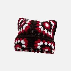 New Cat Ear Mosaic Knitted Hat Children - Red Coffee Color - View 1