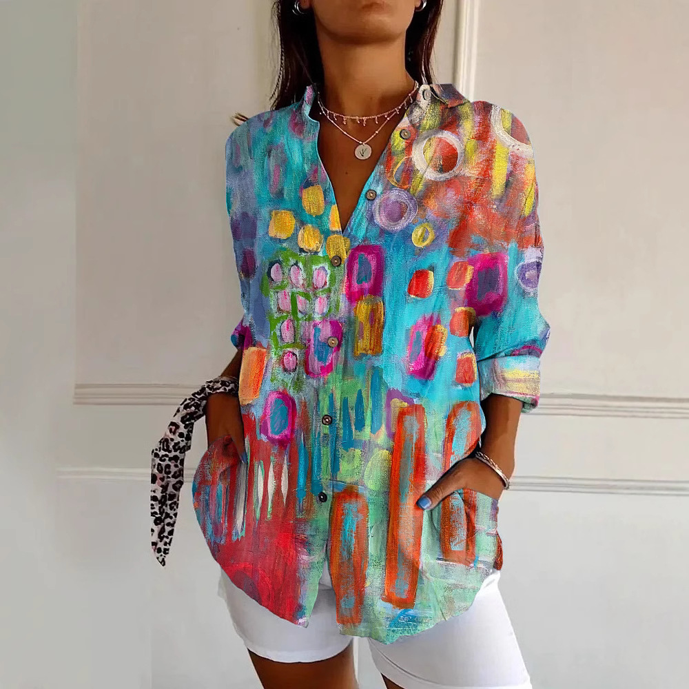 Womens Floral Pattern 3D Printed Long-Sleeve Shirt