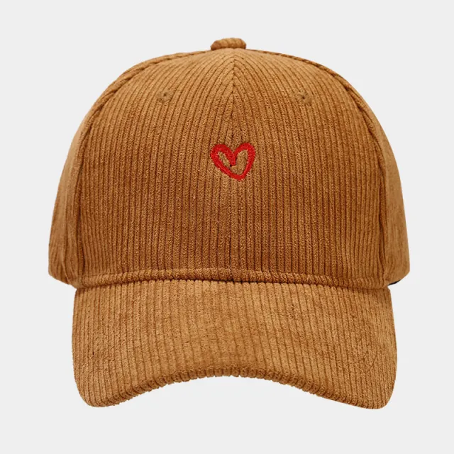 Spring And Autumn New Small Love Embroidered Corduroy Baseball Cap Camel - Shop at LoveMi
