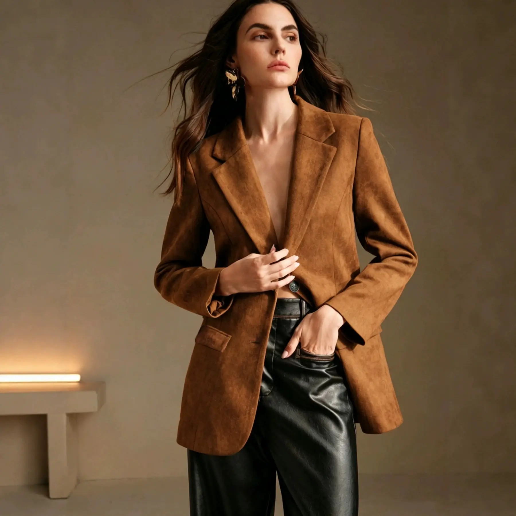 Double-breasted Suede Velvet Blazer