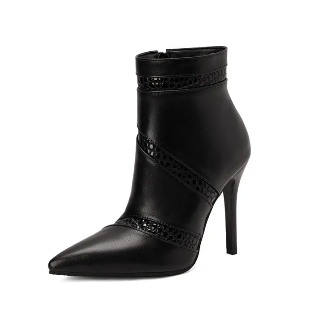 Color blocked Pointed toe High heeled Boots With A Stiletto Heel Black - Shop at LoveMi