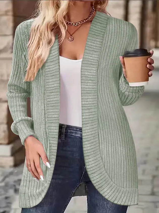 Solid Color Casual Knitted Long Sleeve Cardigan Coat Gray - Shop at LoveMi
