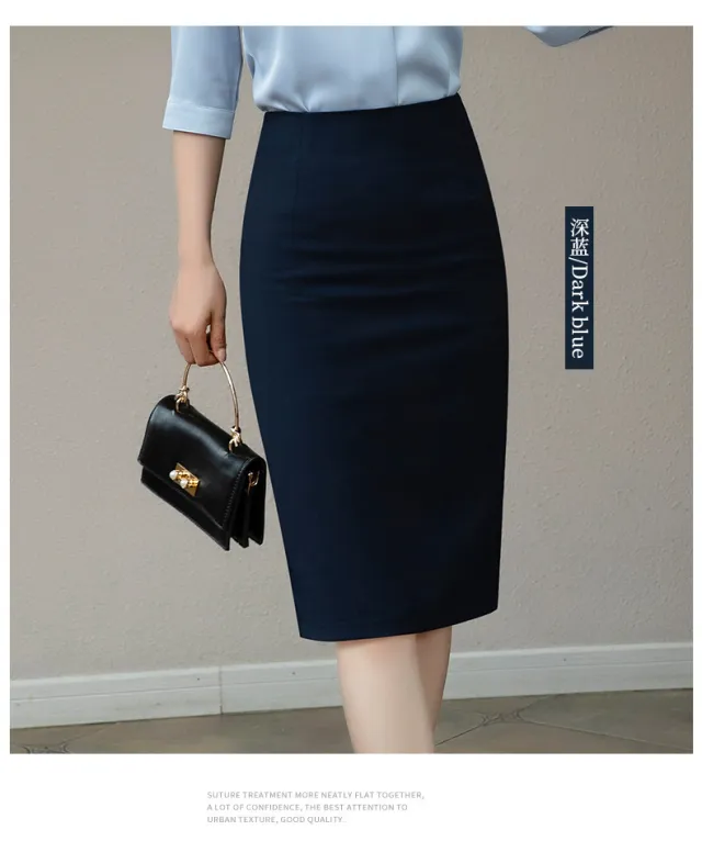 Autumn And Winter Career Apparel Overknee Mid length Slim Fit Slimming And Velvet Padded Warm Skirt Dark Blue Maxi Dress - Shop at LoveMi