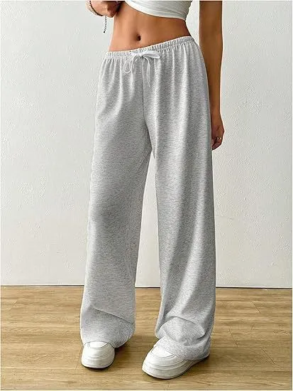New Multi pocket Women's Drawstring Waist Wide leg Pants Gray - Shop at LoveMi