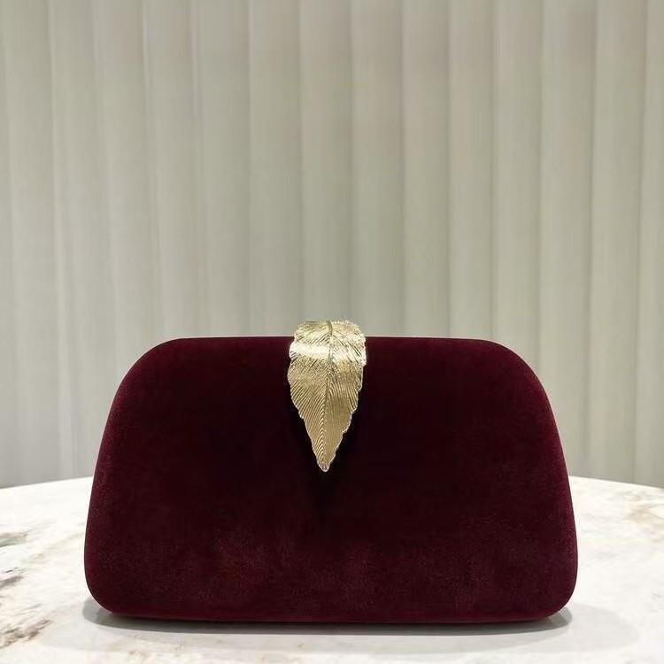 Velvet Fabric Leaf Buckle Dinner Bag Clutch