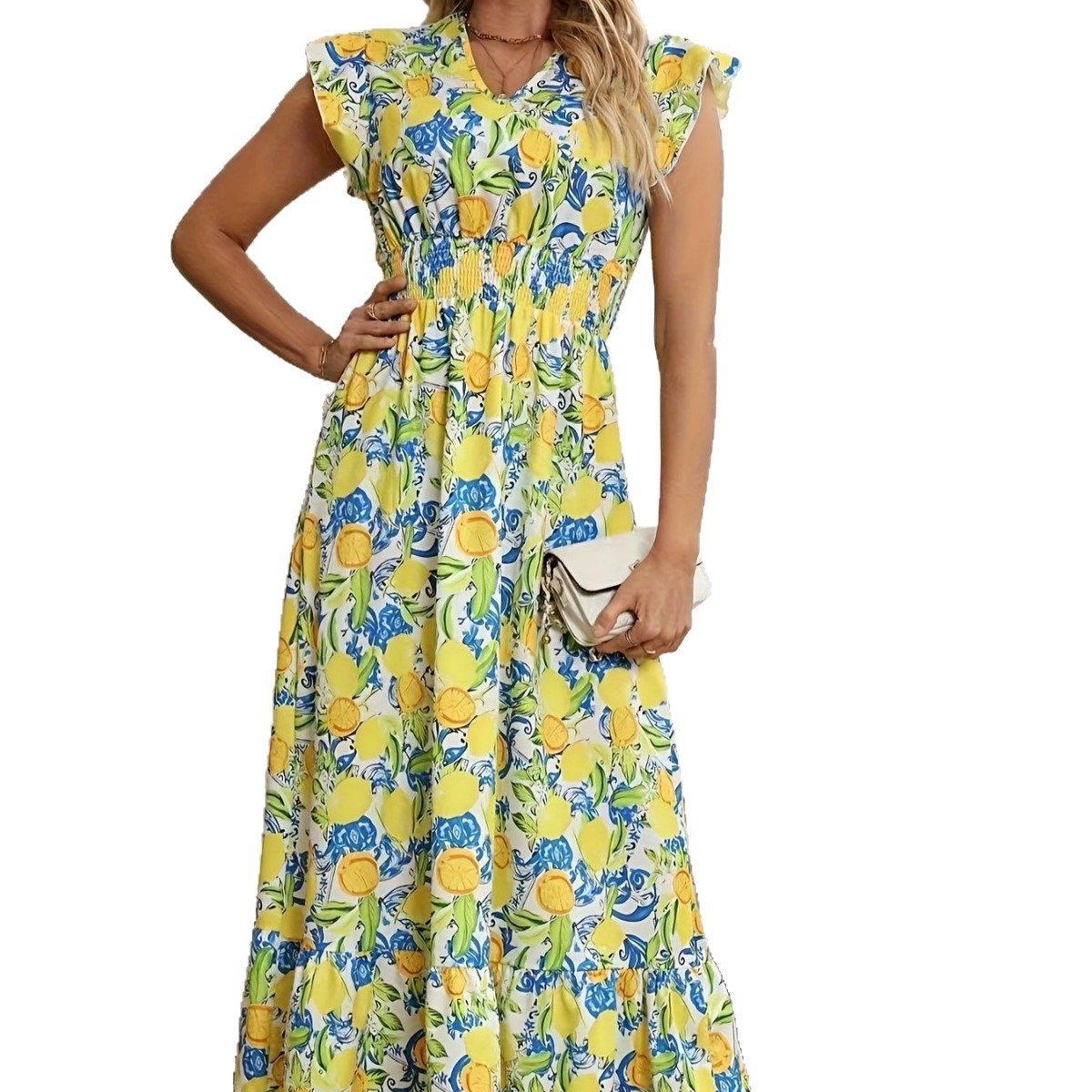 Elegant Style Polyester A line V neck A line Dress Mixed Color L - Shop at LoveMi