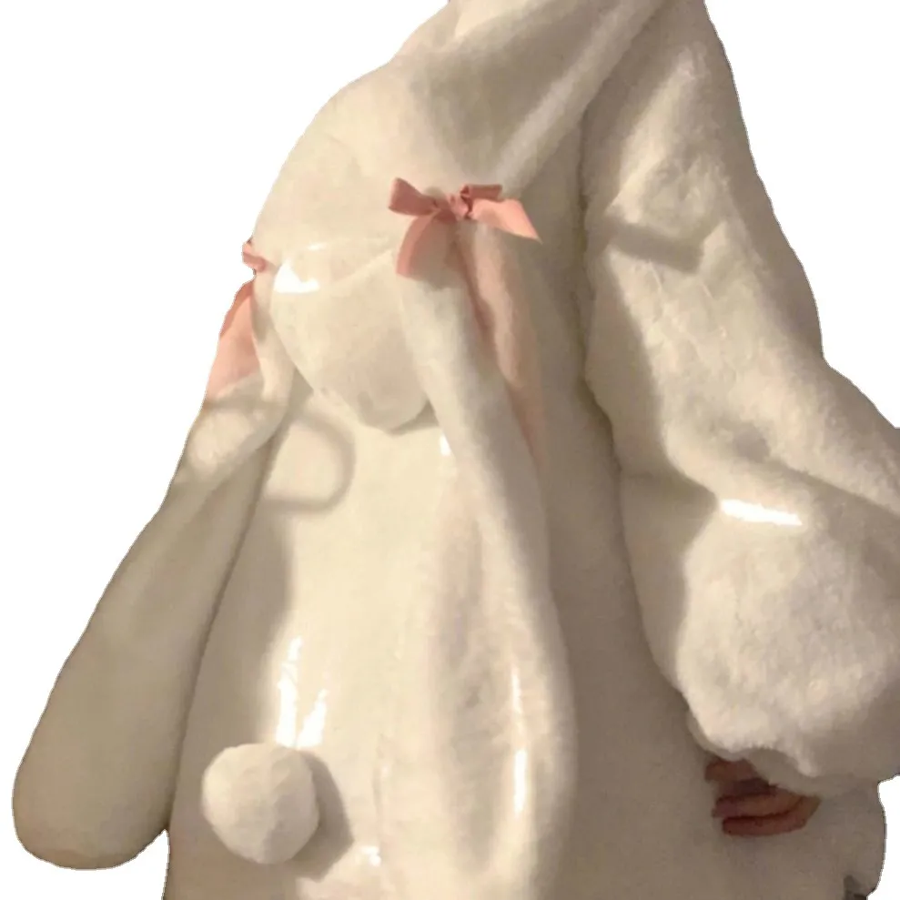 Milk Cute Rabbit Ears Cashmere Hoodie Coat - White