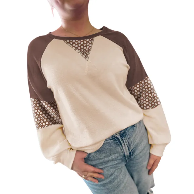 Women's Loose Versatile Casual Printed Sweatshirt Brown Print - Shop at LoveMi